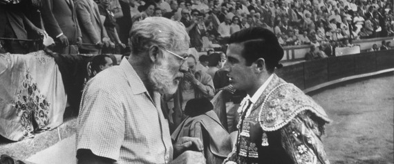Spanish matador Antonio Ordonez (R) chatting w. his friend, author Ernest Hemingway, in arena before bullfight. (Photo by Loomis Dean//Time Life Pictures/Getty Images)